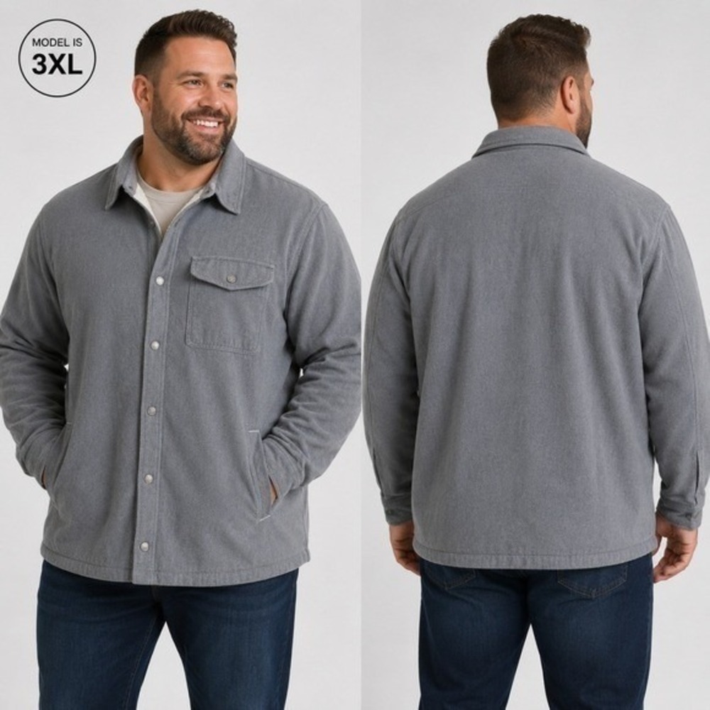 The North Face Mens‎ XXXL Grey Sherpa Lined Flannel Snap Front Shirt Jacket